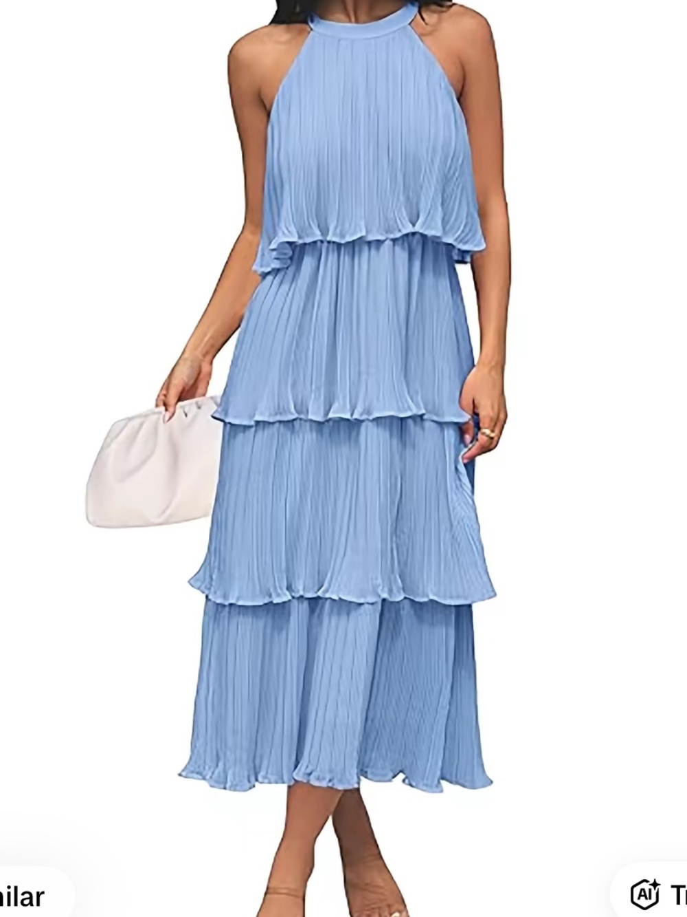 Light Blue Tiered Halter Maxi Dress - Women's